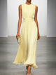 Women's sleeveless ruched waist maxi dress with gathered bodice and flowing ruffled hem
