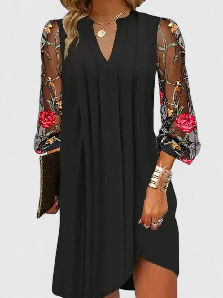 Sabine | Women's Mini Dress, V-Neck, Long Sleeves