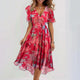 Sibylla | Women's Floral Wrap Midi Dress, V-Neck, Short Sleeves