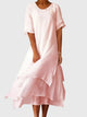 Minerva | Women's Flowing Midi Dress, Round Neck, Short Sleeves