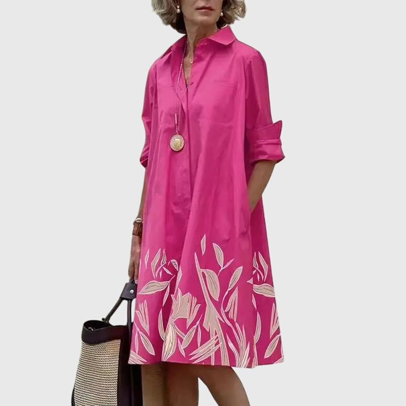 Isolde | Women's Relaxed Midi Dress, Round Neck, Short Sleeves, Pockets
