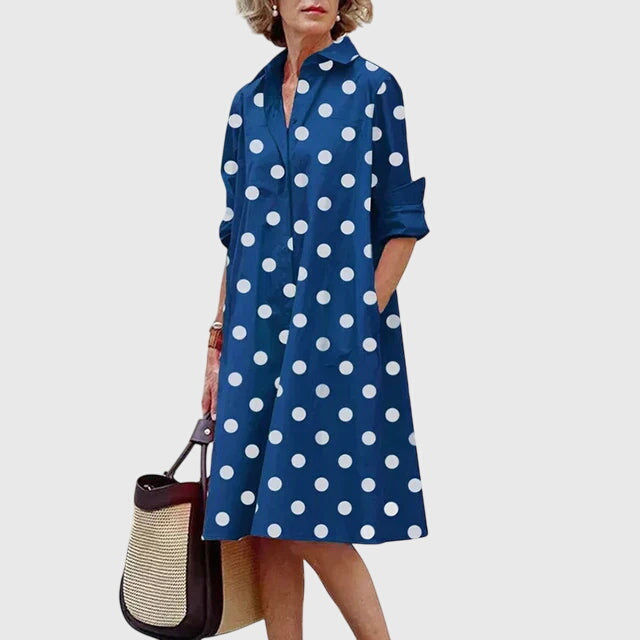 Isolde | Women's Relaxed Midi Dress, Round Neck, Short Sleeves, Pockets