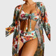 Women's multicolour floral three-piece bikini set with cover-up