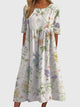 Gisela | Women's Embroidered Relaxed Midi Dress, Round Neck, Short Sleeves