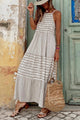 Women's Striped A-Line Maxi Dress, Halter Neck, Sleeveless