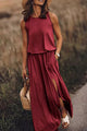 Women's Relaxed Maxi Dress, Round Neck, Sleeveless, Side Slit