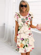 Sylvie | Women's Pleated Floral A-Line Midi Dress, Round Neck, Short Sleeves