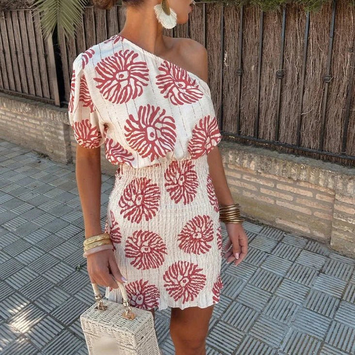 Gisella floral midi dress, off-shoulder, short sleeves