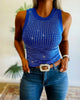 Albertine-Marie | Women's Ribbed Tank Top, Round Neck, Rhinestone Trim