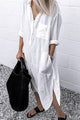 Women's Shirt Midi Dress, Collared, Long Sleeves, Side Slit
