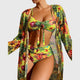 Women's multicolour floral three-piece bikini set with cover-up