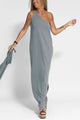 Women's One-Shoulder Relaxed Maxi Dress, Round Neck, Sleeveless, Side Slit