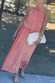 Women's Striped Midi Dress, Halter Neck, Sleeveless