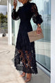 Women's Lace Midi Dress, Round Neck, Lantern Sleeves