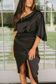 Women's One-Shoulder Midi Dress, Round Neck, Short Sleeves
