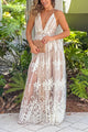Women's Tulle Floral Maxi Dress, Round Neck, Short Sleeves