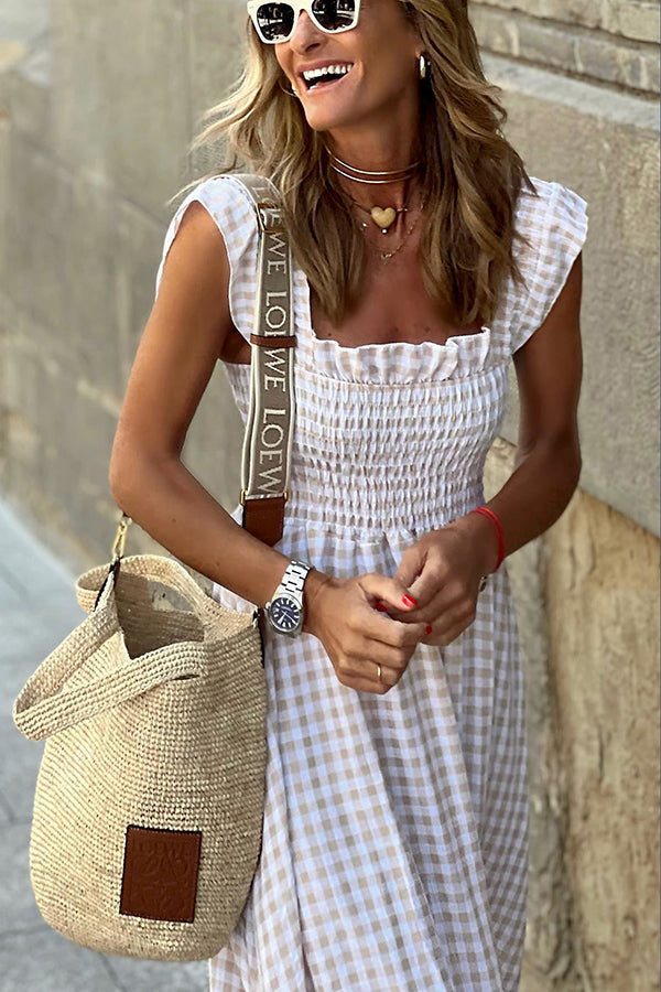 Women's Plaid Maxi Dress, Round Neck, Sleeveless