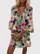Delphinia | Women's Floral Midi Dress, V-Neck, Three-Quarter Sleeves