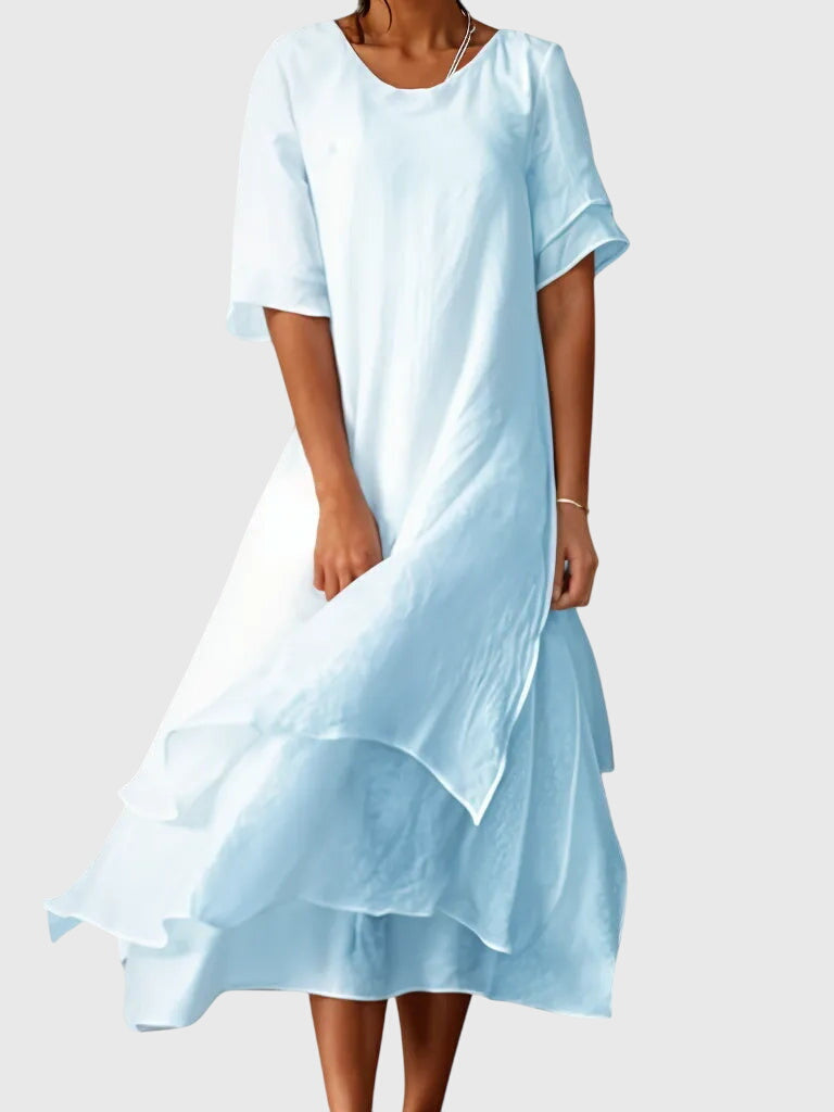 Minerva | Women's Midi Dress, Round Neck, Short Sleeves