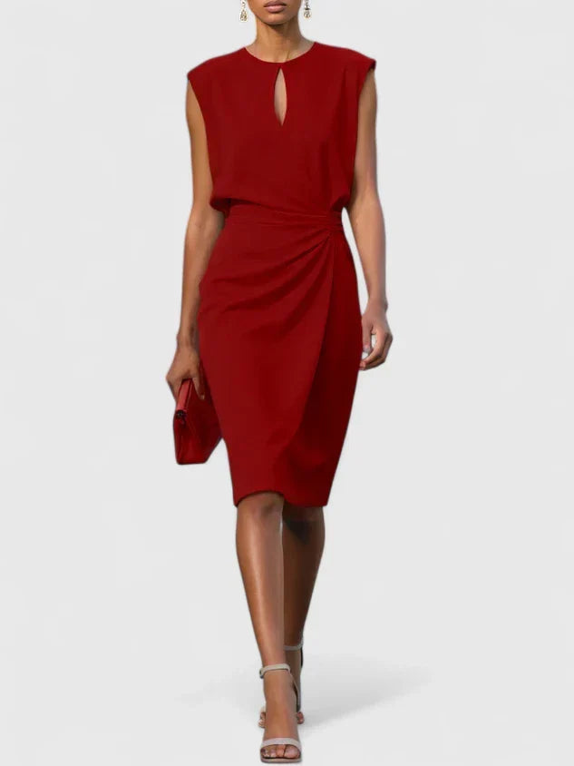 Bettina | Women's Tailored Midi Dress, Round Neck, Short Sleeves