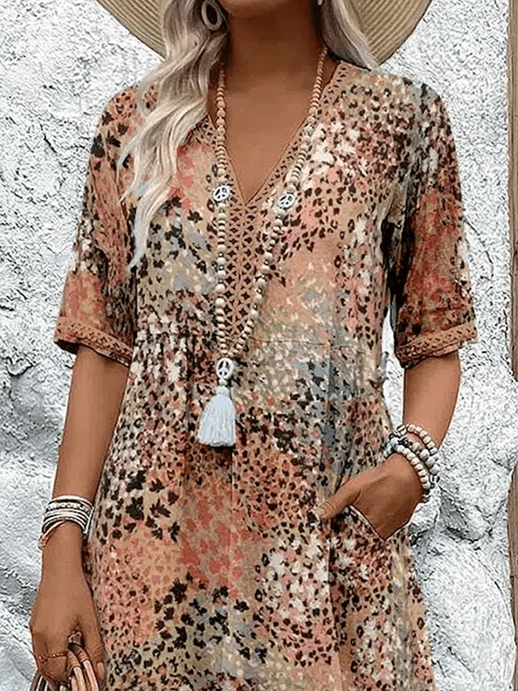 Bryony | Women's Casual Midi Dress, V-Neck, Three-Quarter Sleeves