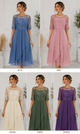 Daphnee | Women's Lace Midi Dress, Round Neck, Short Sleeves, Chiffon Skirt