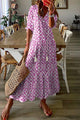 Women's Printed Maxi Dress, Round Neck, Half Sleeves