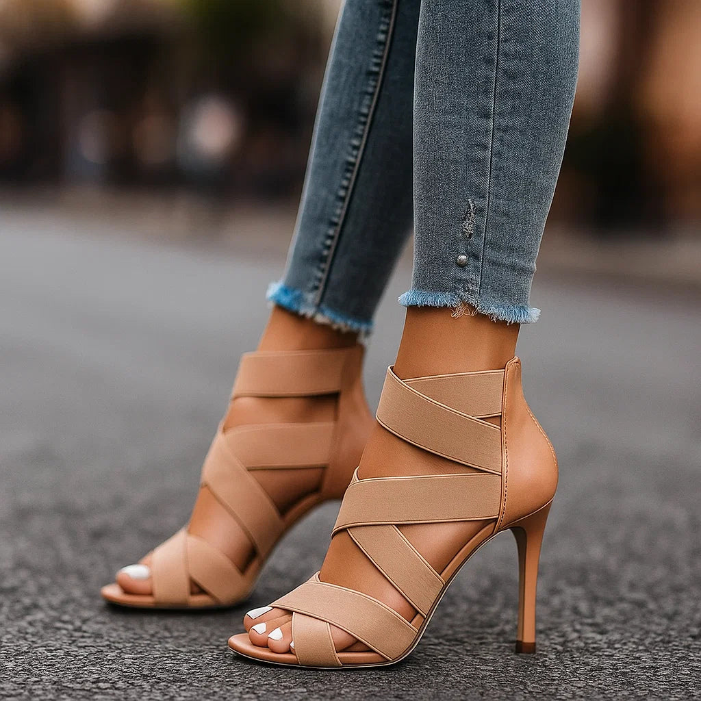 Adalyn | Women's Cushioned Strappy Heeled Sandals, Open Toe, Wide Fit