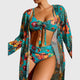 Women's multicolour floral three-piece bikini set with cover-up