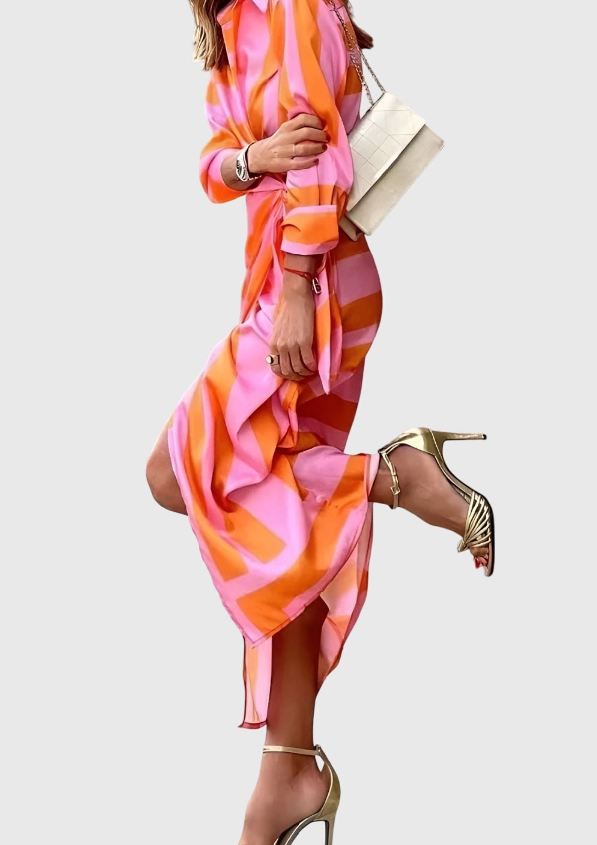 Hedwig | Women's Printed Wrap Midi Dress, Collared, Short Sleeves