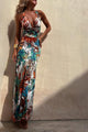 Women's Resort Printed Maxi Dress, Round Neck, Sleeveless