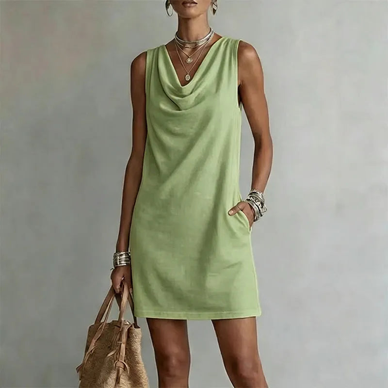 Briony | Women's Mini Dress, Round Neck, Short Sleeves, Pockets