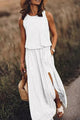 Women's Relaxed Maxi Dress, Round Neck, Sleeveless, Side Slit