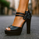 Lenora | Women's Platform Heeled Sandals, Peep Toe, Bow Ankle Strap