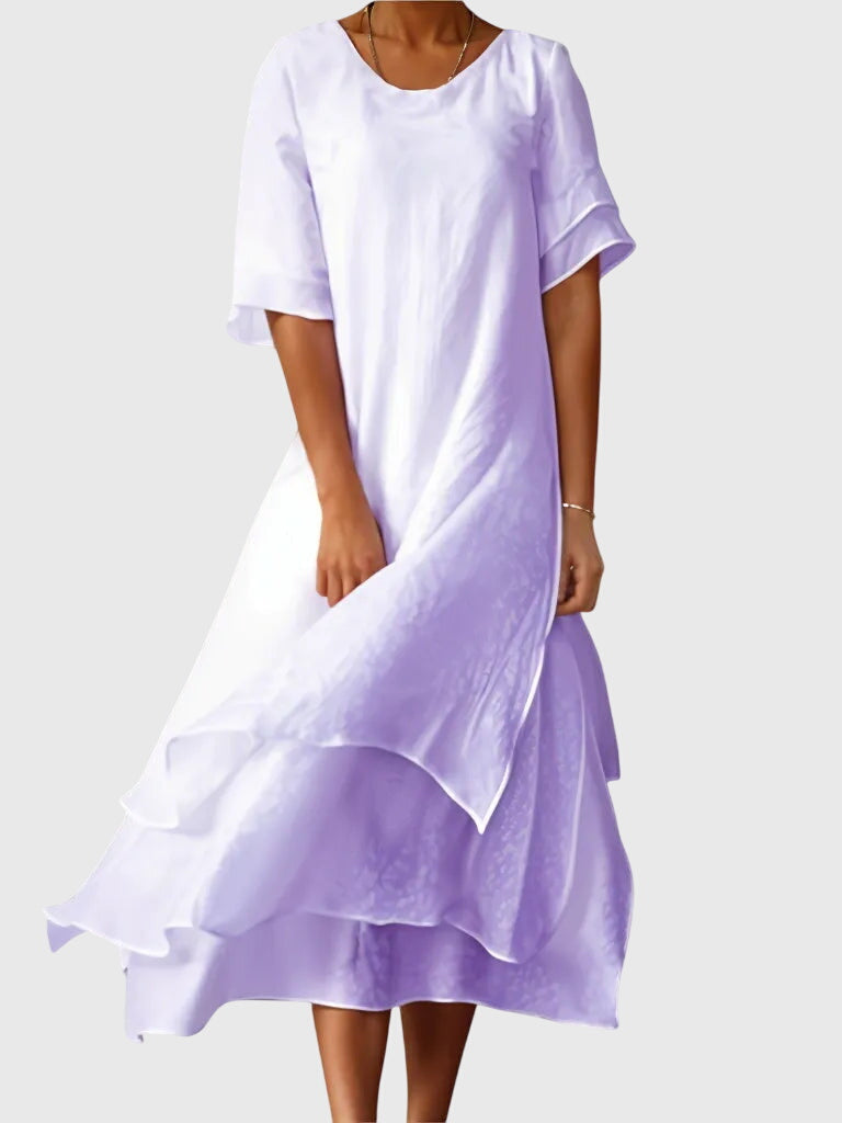 Minerva | Women's Midi Dress, Round Neck, Short Sleeves