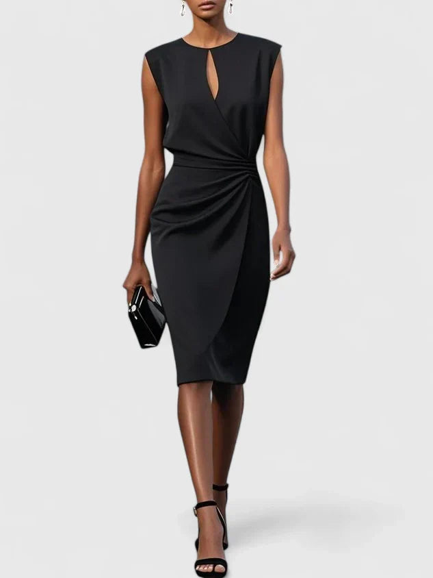 Bettina | Women's Tailored Midi Dress, Round Neck, Short Sleeves