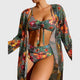 Women's multicolour floral three-piece bikini set with cover-up