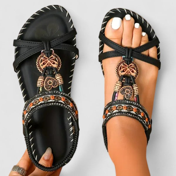 Regina | Women's Beaded Sandals, Open Toe, Slip-On