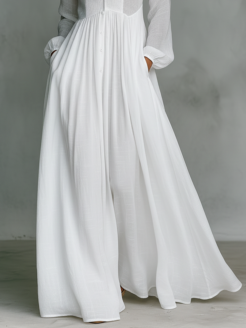 Saffron | Women's Shirt Maxi Dress, Round Neck, Short Sleeves