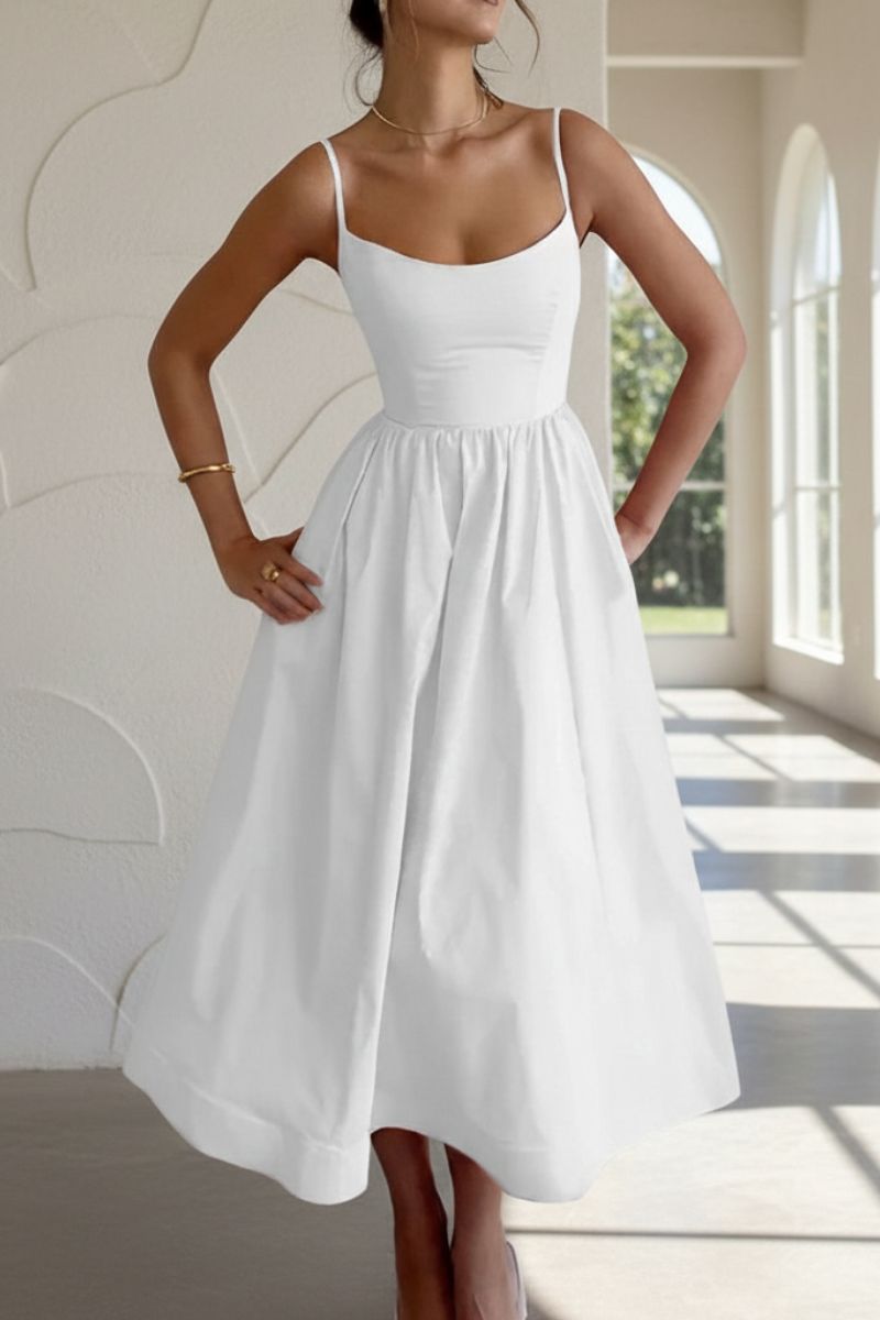 Fabienne | Women's A-Line Midi Dress, Round Neck, Sleeveless