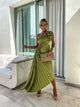 Guillemine pleated midi dress, off-shoulder, short sleeves