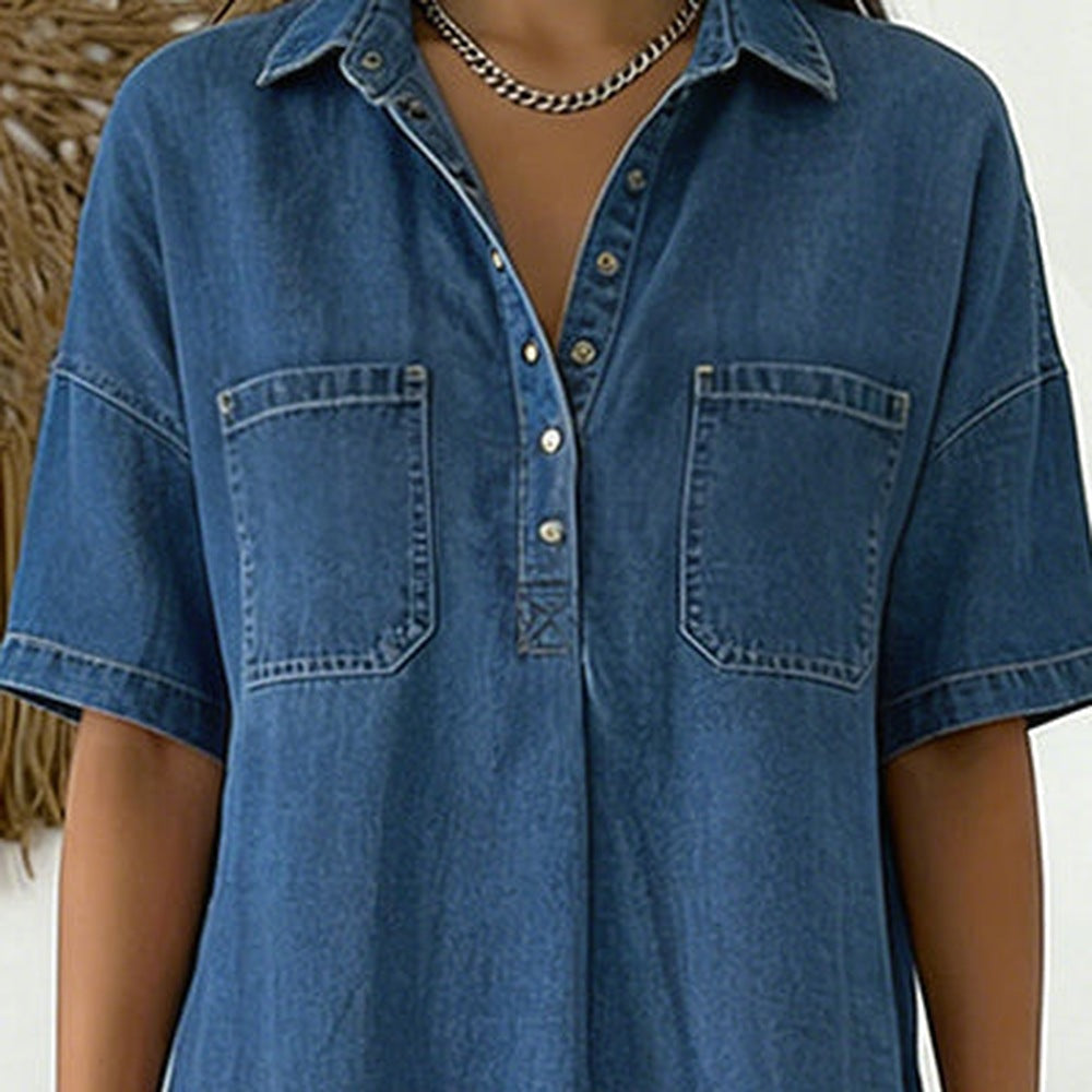 Galena denim shirt dress - collar, half-button placket and chest pockets