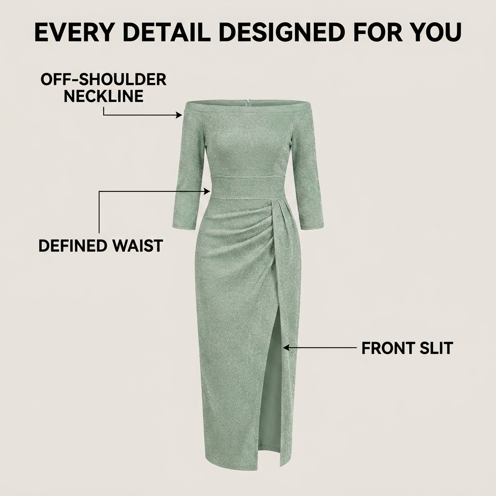 Mariel | Women's Wrap Midi Dress, Off-Shoulder, Short Sleeves