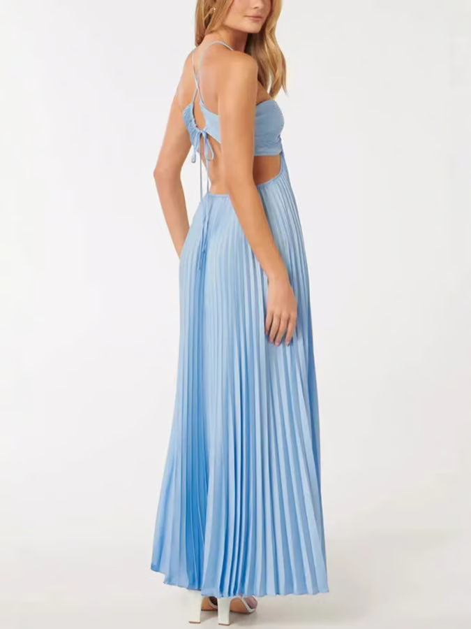 Gianna pleated maxi dress, halter neck, short sleeves