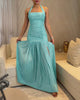 Valerienne | Women's Ruched Mermaid Maxi Dress, Halter Tie, Backless, High Slit