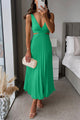 Leocadia | Women's Flowing Pleated Maxi Dress, V-Neck, Short Sleeves