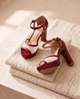 Norah | Women's Platform Heeled Sandals, Peep Toe, Lace Detail, Ankle Strap