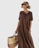Arabella2 | Women's Pocket Shirt Maxi Dress, Collared, Short Sleeves