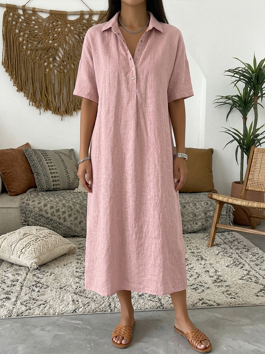 Elowen | Women's Midi Dress, Collared, Short Sleeves