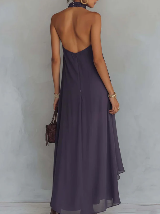 Lettice | Women's Ruffled Maxi Dress, Halter Neck, Short Sleeves